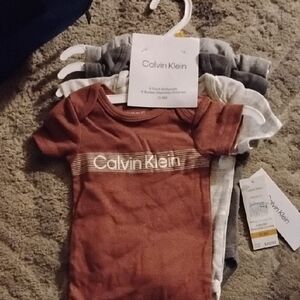 Calvin Klein Infant Bodysuit Set - Rust, Gray, White 4 Pack